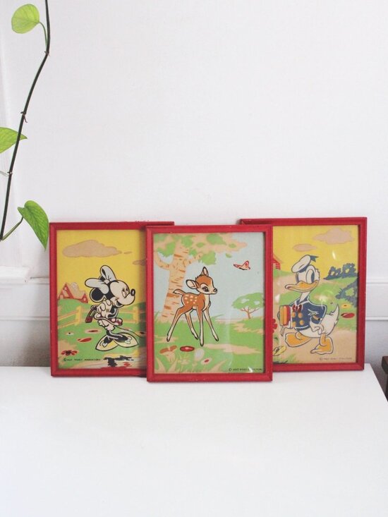 Walt Disney Productions Other - Vintage Walt Disney Productions Framed Prints Set Of 3 Minnie Mouse Bambi & Dona
